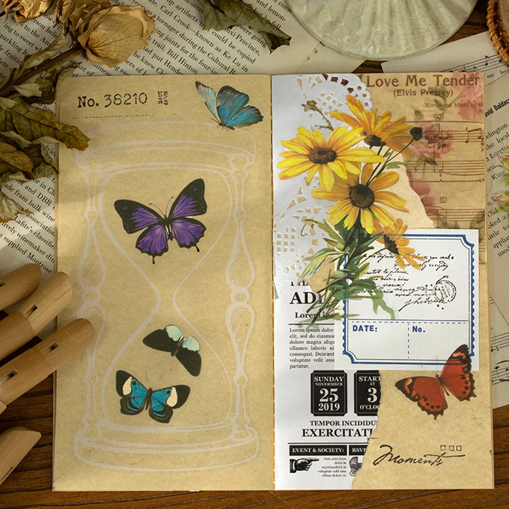 

PET Labels School Supplies Album Ornament Butterfly Floral Decals Rose Maple Flowers Plant Series Scrapbooking Stickers