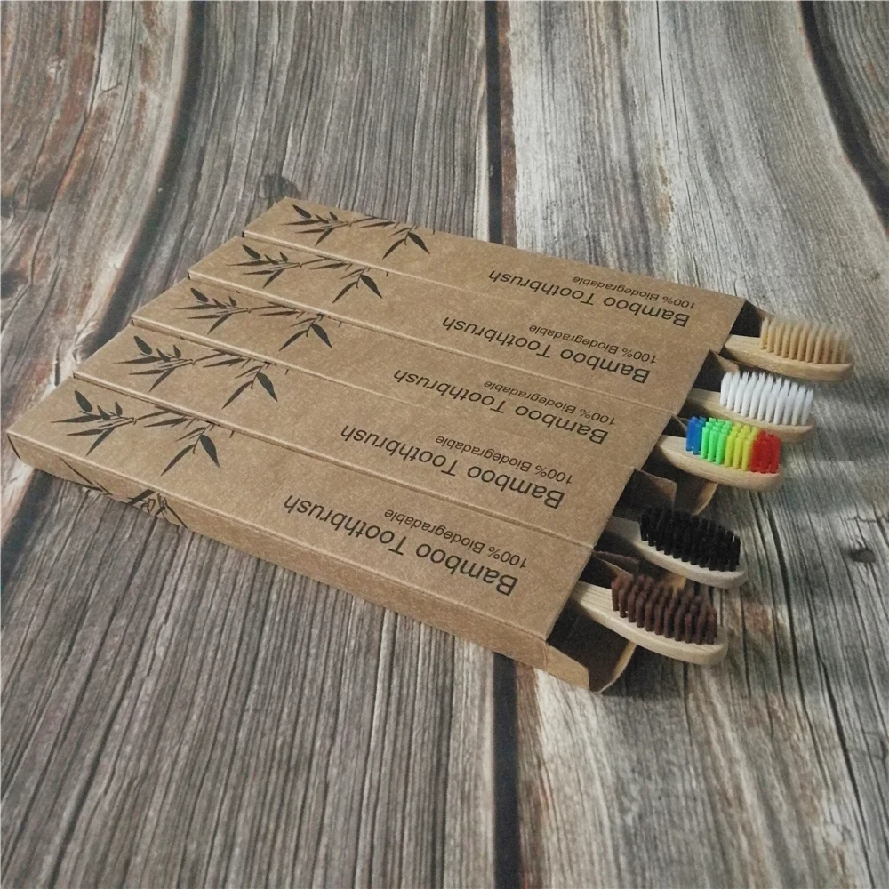 Зубная щетка 40 упаковок Экологичная Радужная Бамбуковая мягкая зубная