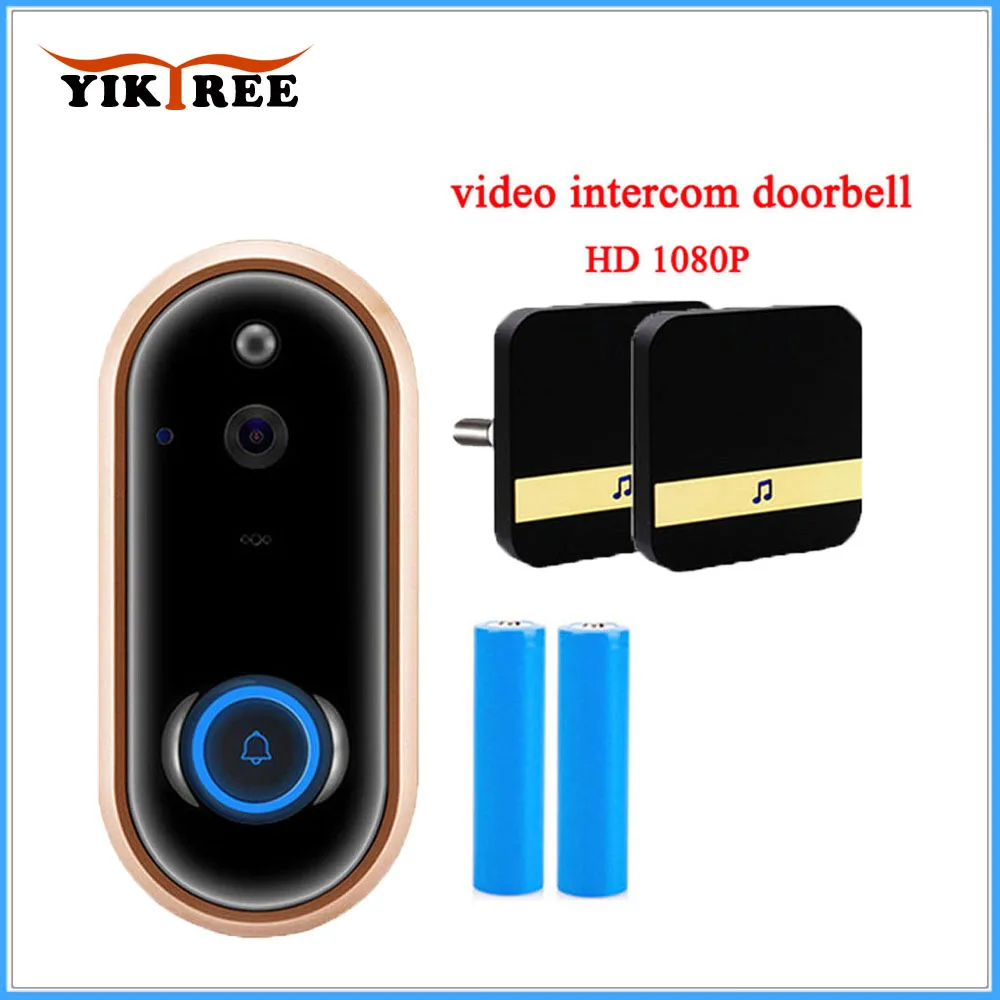 Yiktree HD 1080P Wifi видео дверной звонок беспроводная домашняя батарейка камера двухсторонняя аудио разговора ночное видение PIR Смарт дверной звонок кольцо