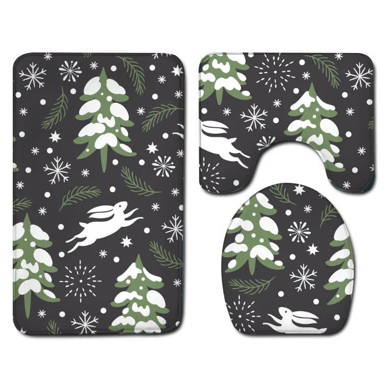 

Простая мультяшная елка для туалета из трех предметов, напольный коврик, дверной коврик, водонепроницаемые коврики для ванной комнаты, чехо...