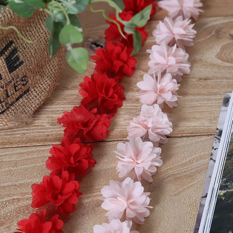 

10Yards 3D Close Flowers Chiffon Cluster Applique Patch Lace Trim Sewing Decoration Handmade DIY Garment Accessories 3cm Wide