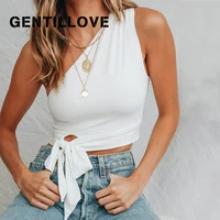 gentillove women navel casual streetwear skinny tops solid lace up bandage off shoulder bow summer sexy tank top party club