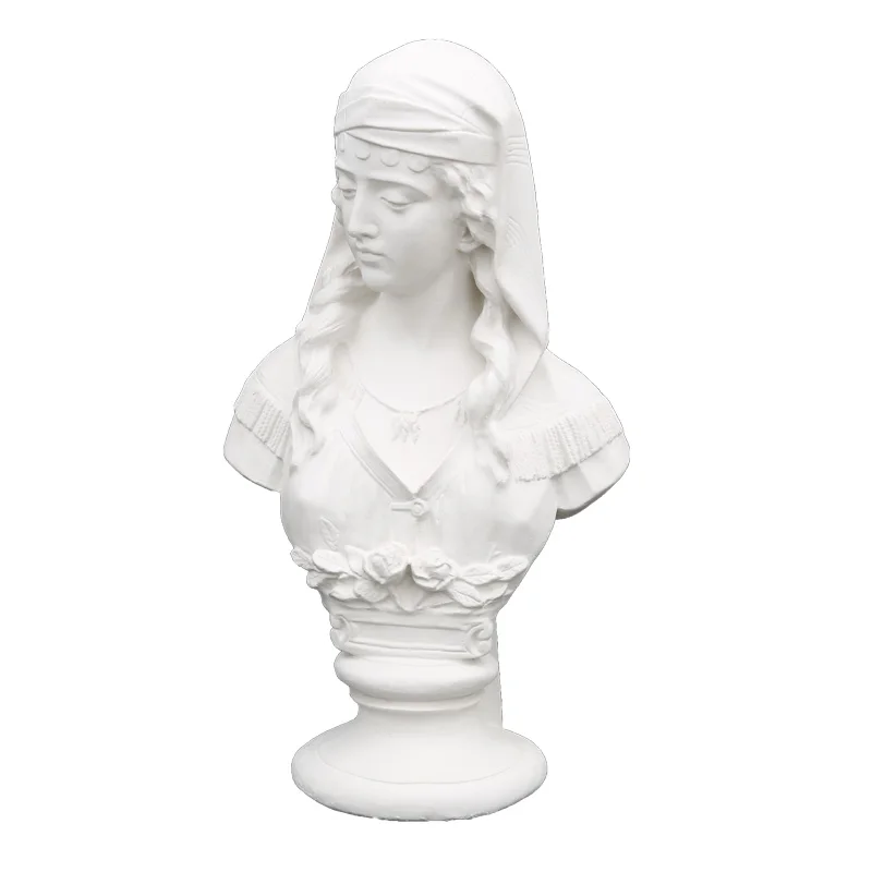 

Roman Girl Plaster Portrait Crafts Avatar Character 50Cm Teaching Aid Sketch Art Still Life Portrait White Sculpture Home Decor
