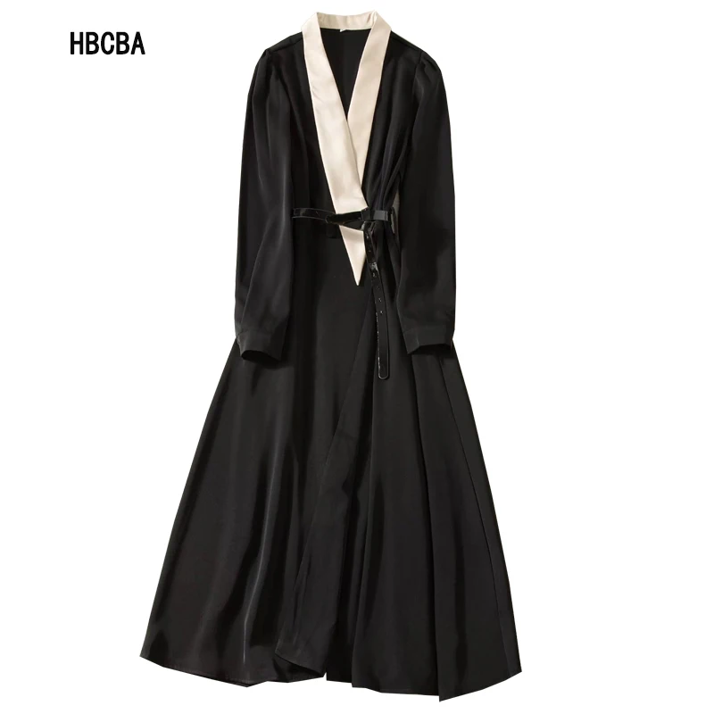 

HBCBA Fashion Designer Spring New Black Elegant Women's Asymmetric Lapel Dress