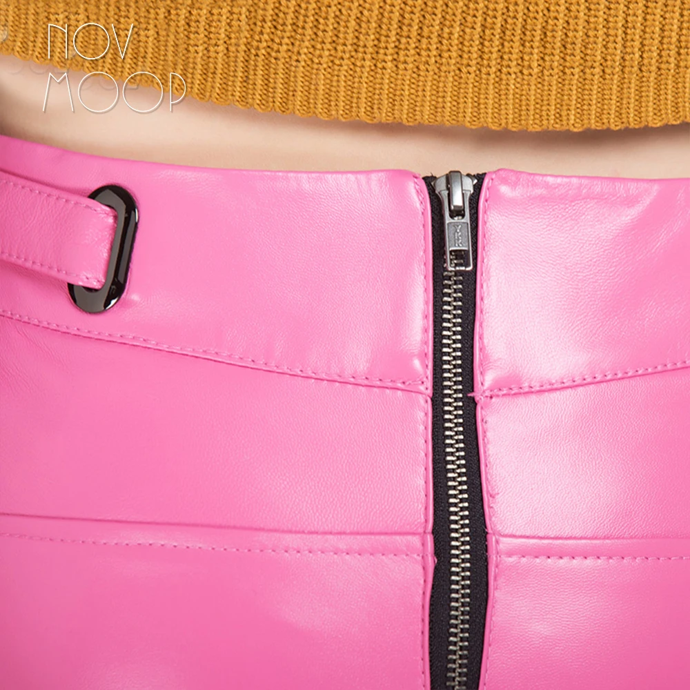 Розовая черная желтая короткая юбка-карандаш из натуральной кожи гладкая