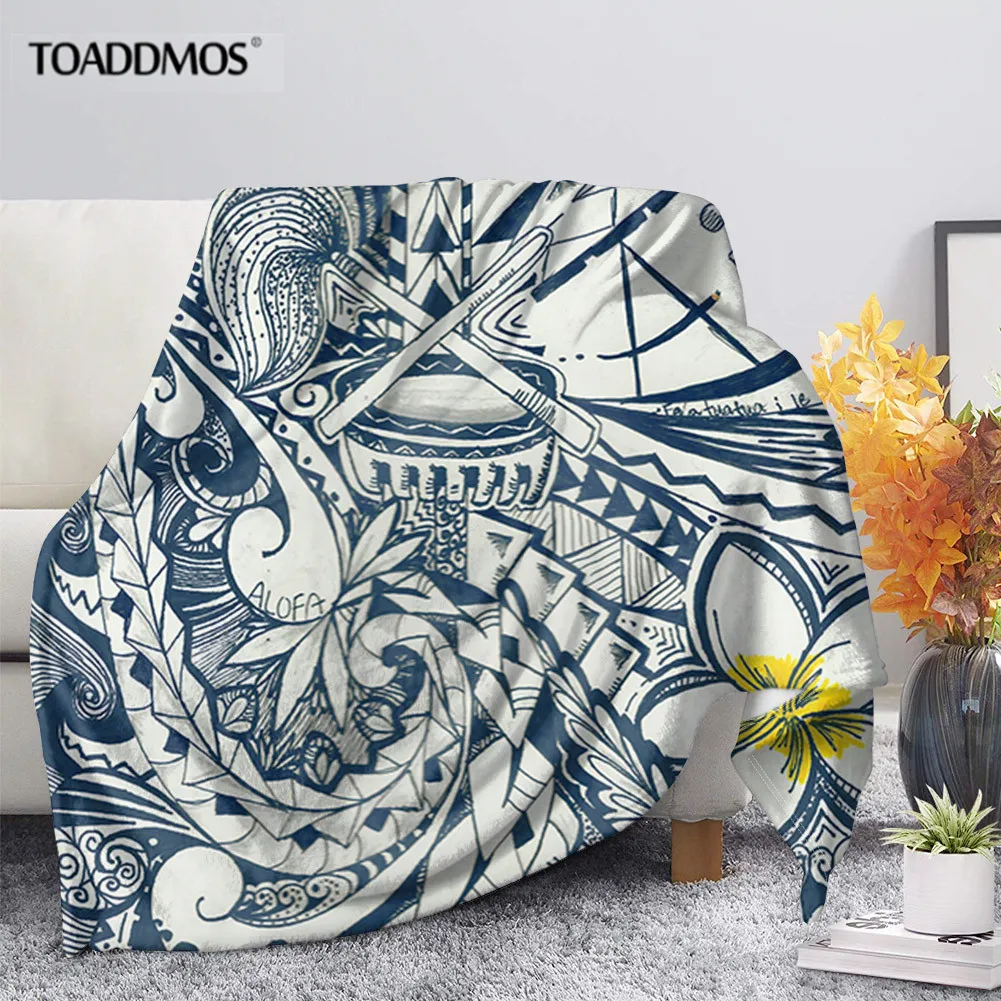 

TOADDMOS Polynesian Plumeria Pattern Warm Bedroom Quilts for Adults Kids Office Sofa Nap Single Blankets Comfort Bed Sheet manta