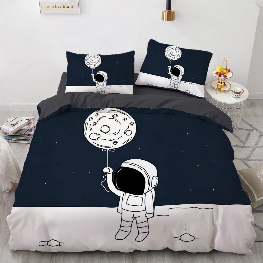 

3D Custom Design Cartoon Quilt Cover Sets Space Mission Comforther Cover Pillowslip King Queen Full Twin Size Black Home Textile