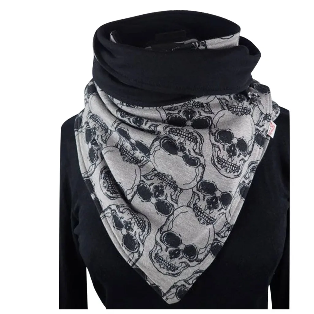 2020 Модный зимний женский шарф с принтом черепа и пуговицами мягкие повседневные