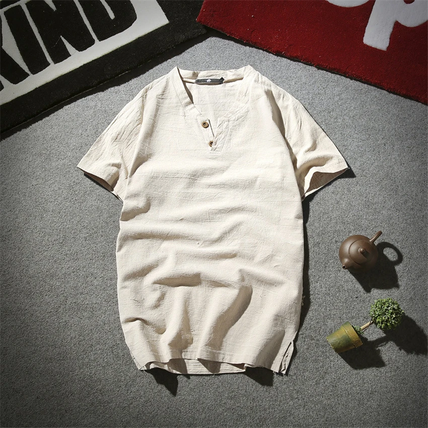 

Summer Man Chinese Traditional Shirts Tops Casual Linen V-Neck Short Sleeve Oriental Chinese Kung Fu Clothing Tang Suit
