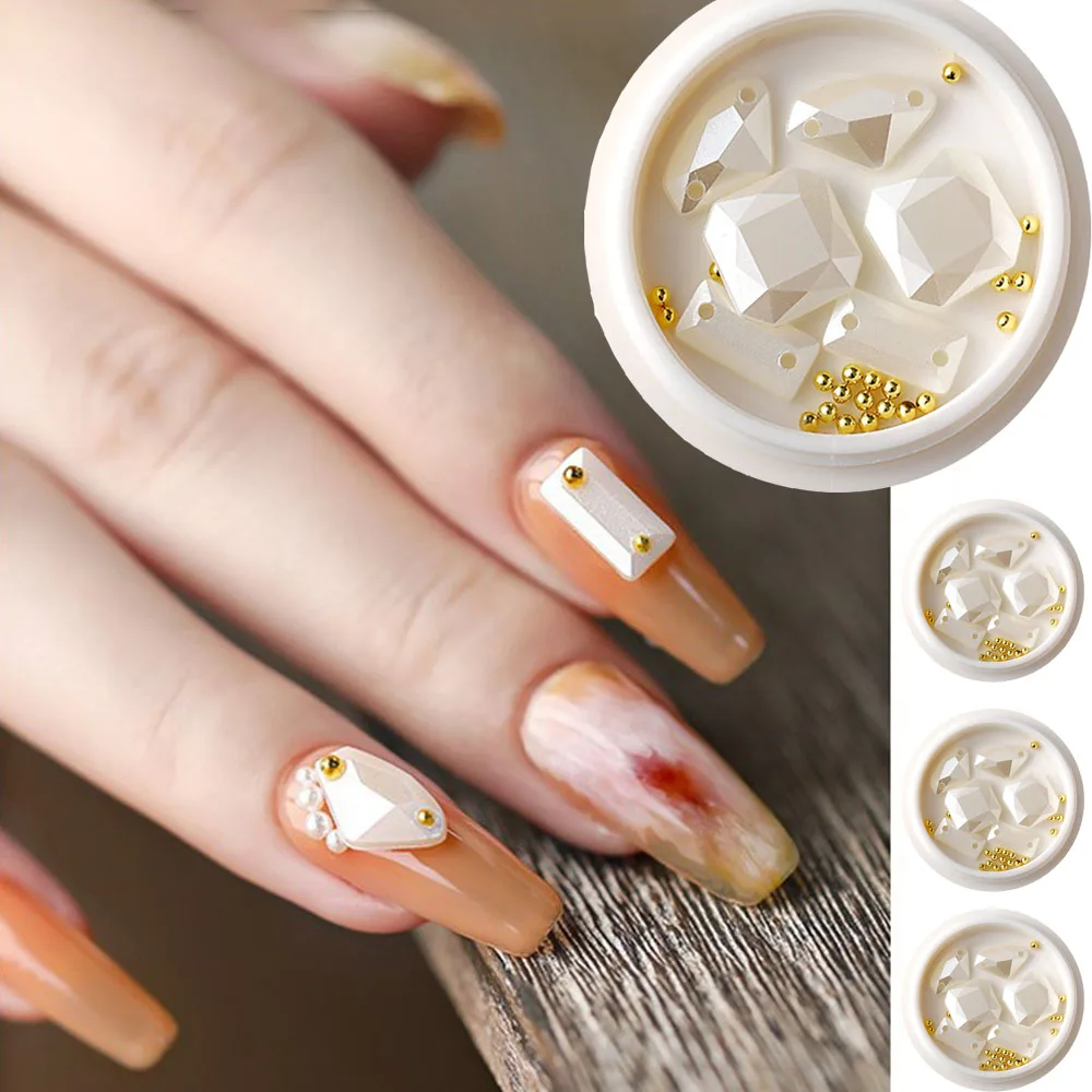 

1 Box Nail Rhinestones Luxury Charm Natural Crystal Stones Shell Pearl Double-sided Nail Diamond Nail Accessories