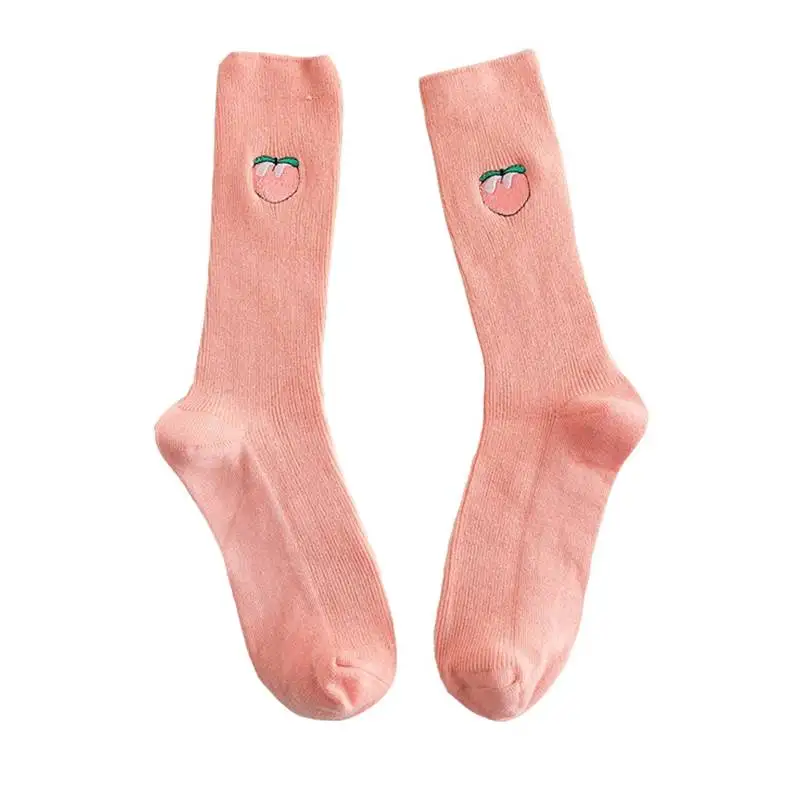 Pink Милые мультфильм Фрукты Банан авокадо печати женские носки корейский Harajuku вышивка счастливые забавные носки Длинные Calcetines Mujer - Цвет: Pink