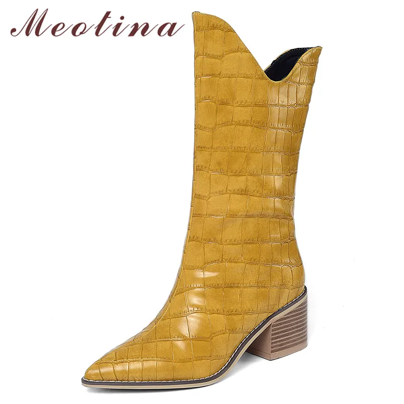 Женские сапоги до середины икры Meotina осенне зимние из искусственной кожи на