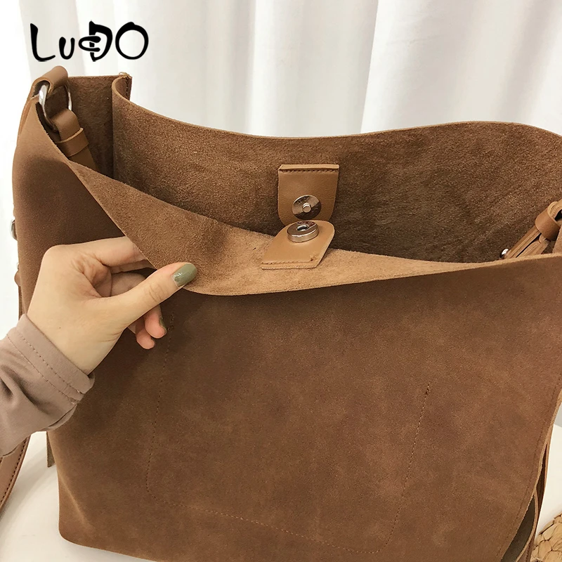 

LUCDO Fashion Bucket Bag 2020 New Korean Style Shoulder Bag Quality Leather Designer Women's Handbags Arge Capacity Female Totes