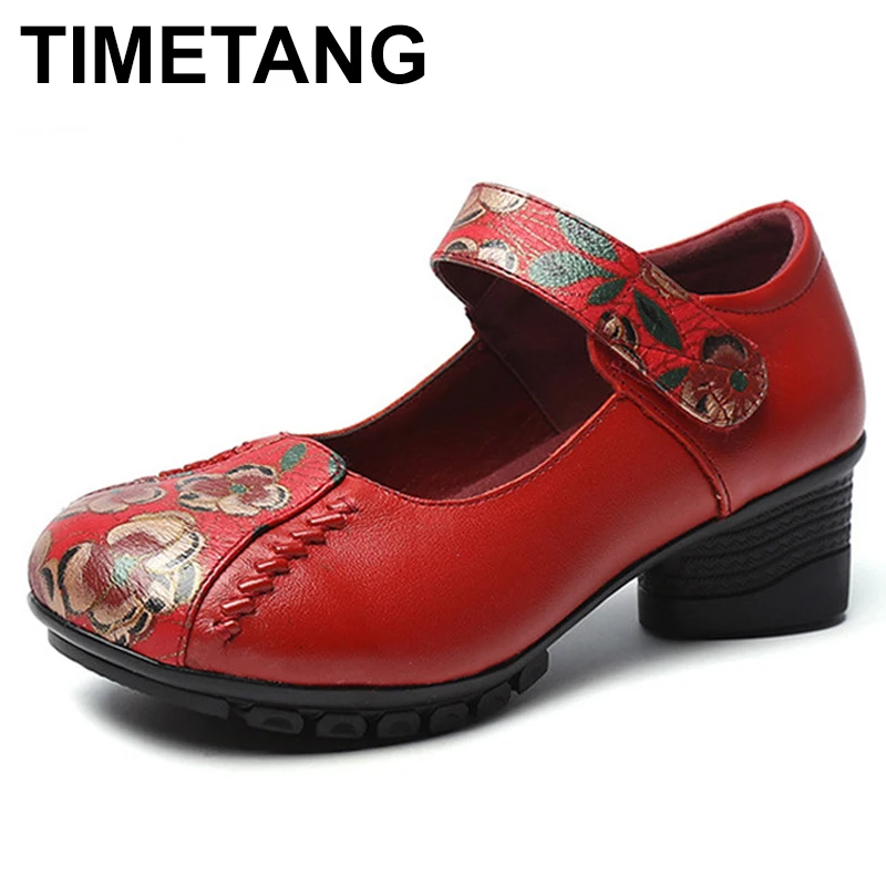 TIMETANG2020Spring осенний Национальный Стиль женская обувь женские туфли лодочки с