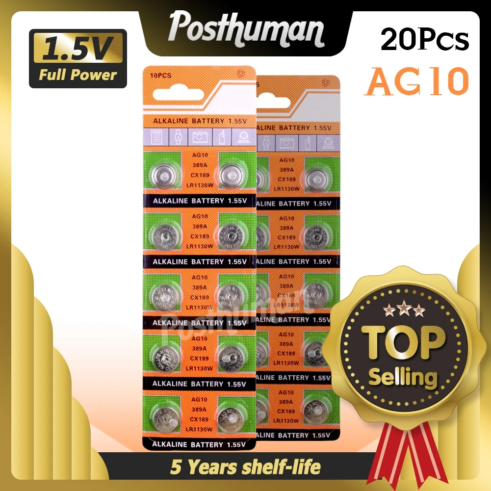 20 шт. кнопочные щелочные батарейки AG10 1 55 в 189 389A 390A D189 G10 G10A SR1130 GP89A KA54 L1131 LR1130 LR54