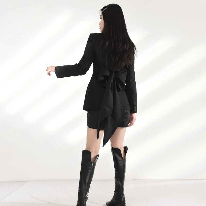 

[EAM] Women Khaki Bow Bandage 2 Ways Wear Blazer New V-neck Long Sleeve Loose Fit Jacket Fashion Spring Autumn 2021 1DD360704