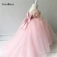 new pink tutu girls dresses for birthday 3d flowers beads puffy children party gown pageant dress 1 2 6 12 14y