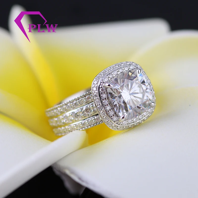 3.5CT обручальное кольцо с подушкой Муассанит солитер 14K Φ 3 полосы|Кольца| |