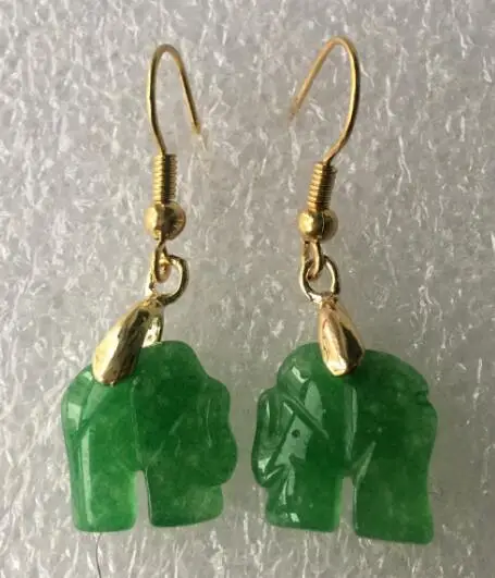 Очаровательно! Комплект из колье и серёг натуральный зеленый нефритовый слон 14KGP