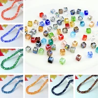 4mm high quality crystal square color plated glass beads diy necklace bracelet bow jewelry curtain party decoration 50pcs