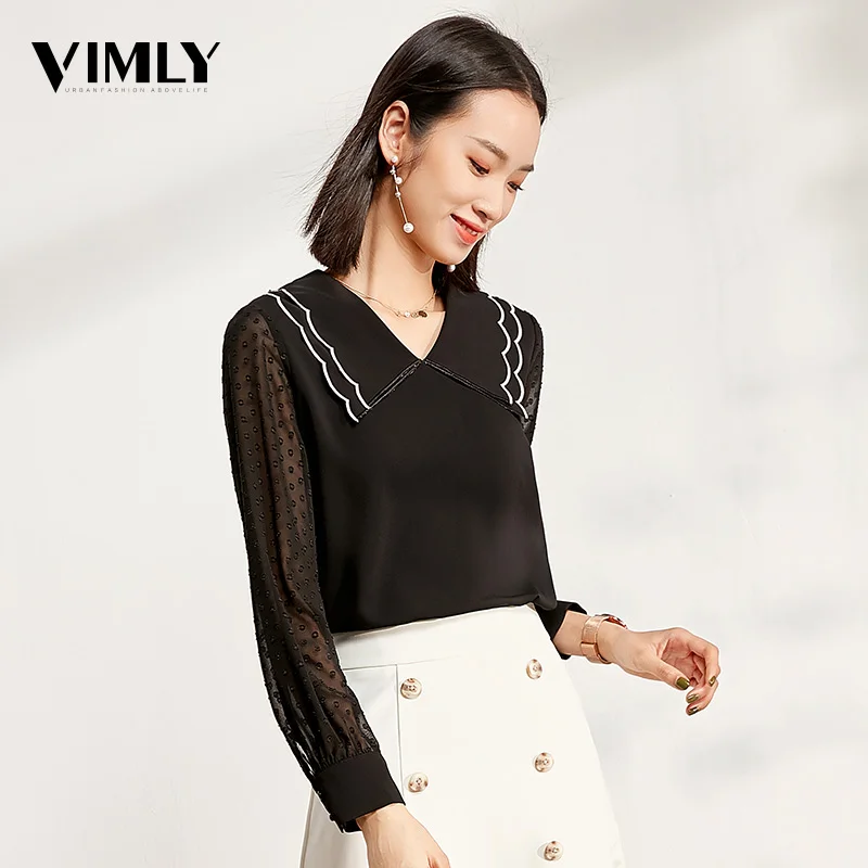 Vimly Женская милая блузка с воротником в стиле Питера Пэна Офисная женская