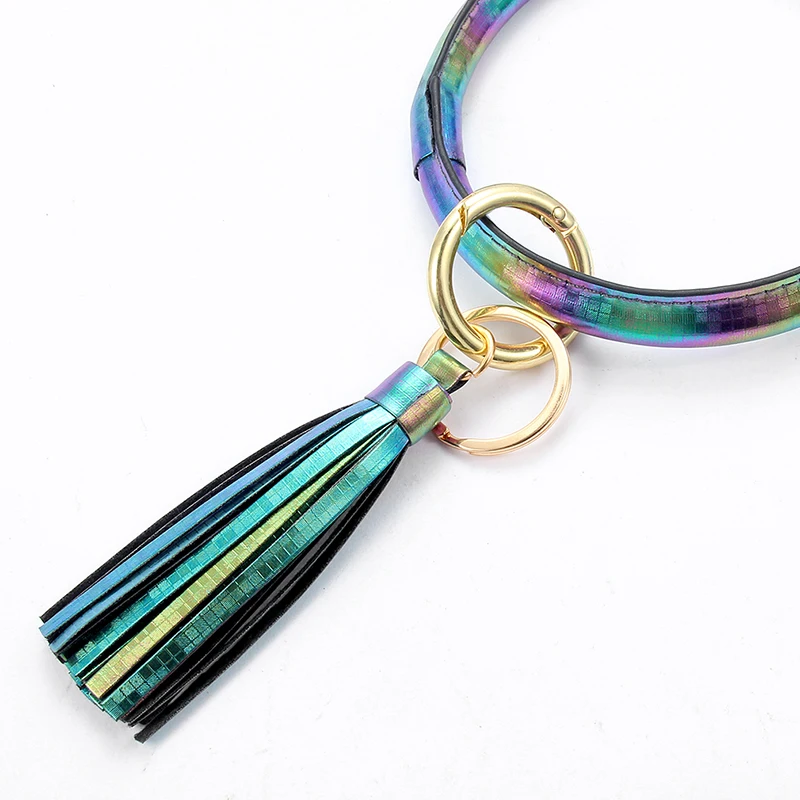 Многоцветный брелок с кисточкой эмалированный для ключей из искусственной кожи