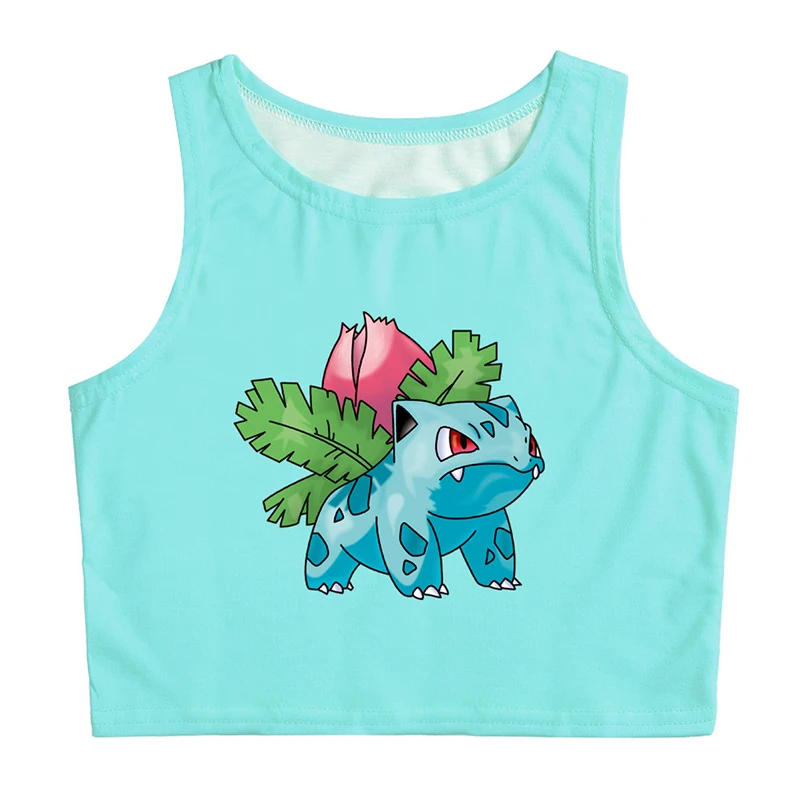 Pokemon Pikachu Jigglypuff Bulbasaur 3D топы для женщин Летний жилет без рукавов короткий укороченный Топ Футболка уличная одежда для девочек жилет - Цвет: Фиолетовый