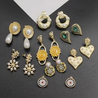 2020 new earrings retro baroque matte gold sunflower enamel pearl fashion trend simple temperament round earrings wholesale