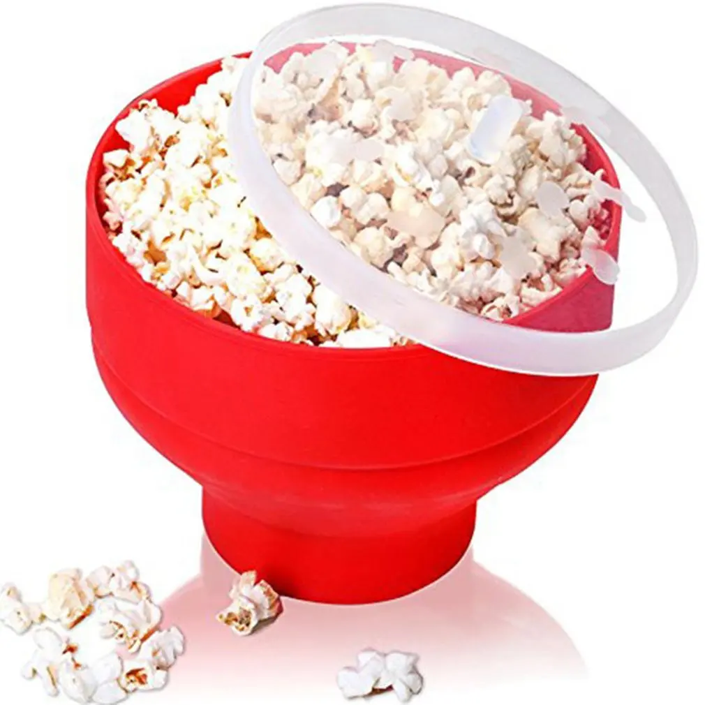 Silicone popcorn bowl Microwave oven folded bucket Creative high temperature resistant large covered silicone | Дом и сад