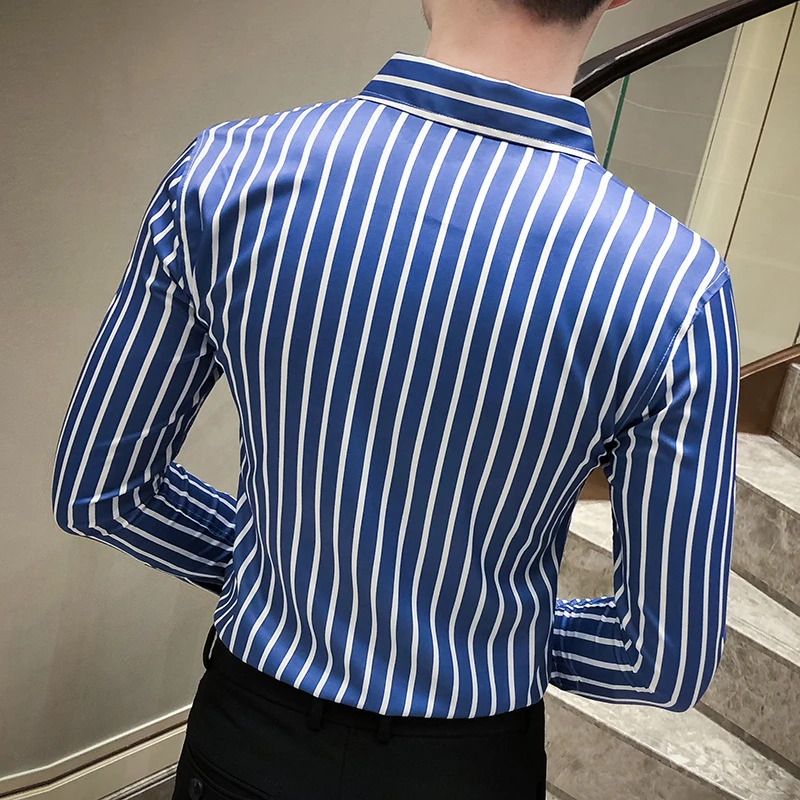 

Men 2020 Fashion Stripes Shirts Autumn Spring Slim Fit Long Sleeve Social Shirt Men Casual Formal Blouse Men Clothes Tuxedo 4XL