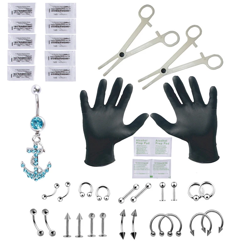 41 шт. украшения для пирсинга набор носа бровей губ языка кольца перегородки щипцы