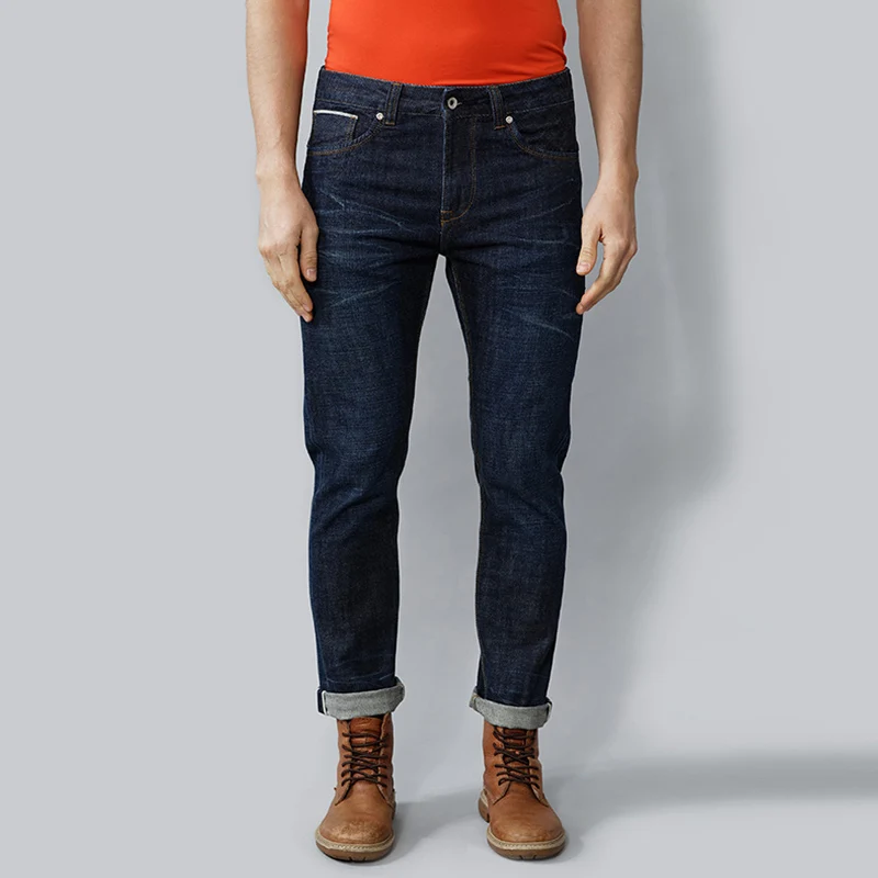 European American Retro Fashion Men Jeans High Quality Vintage Blue Slim Fit Selvedge Designer Jeans Men Redline Raw Denim Pants