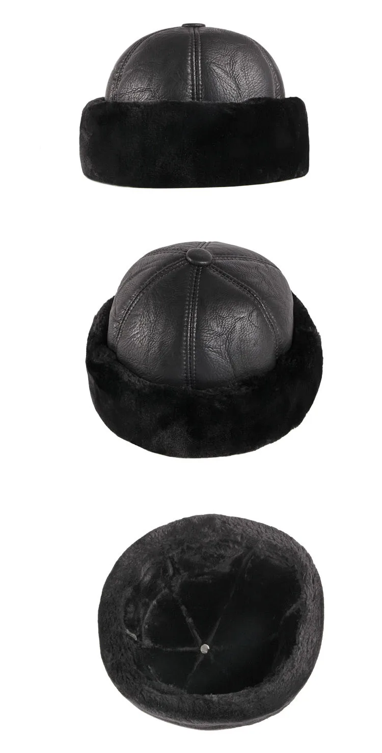 Фибоначчи, новинка, искусственная кожа, старая шапка, зимняя, skullcap, ветрозащитная, снежная шапка, плюс бархат, толстая, теплая, Мужская шапочка