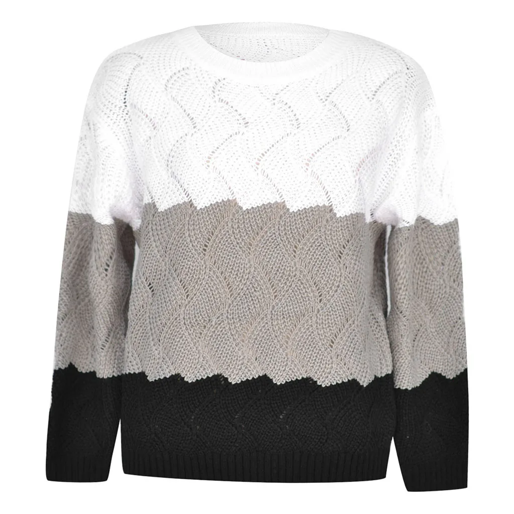 Женский трикотажный свитер с длинным рукавом круглым вырезом | Женская одежда