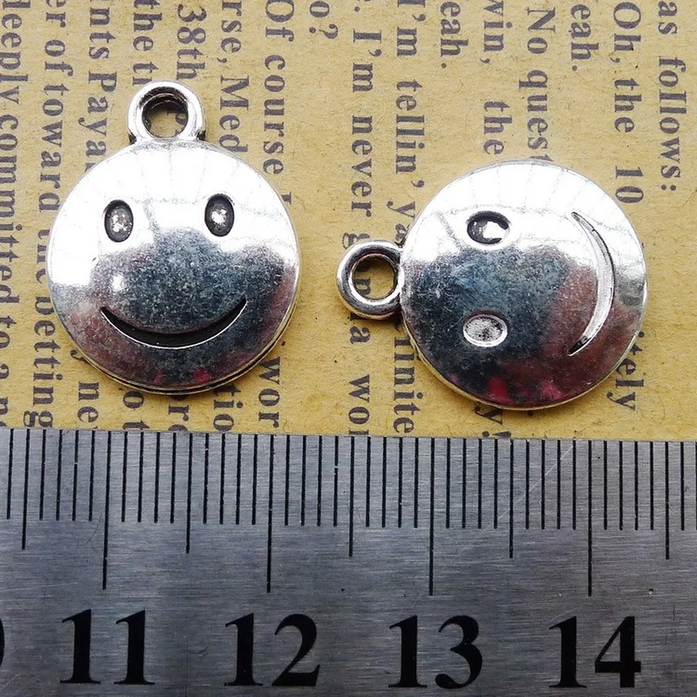 

120pcs Smile Charms 16mm x 20mm DIY Jewelry Making Pendant antique silver color