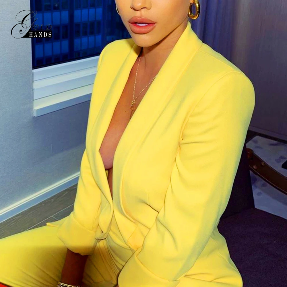 Золотые стрелки Женский блейзер с высокой талией топ и брюки комплект однотонный