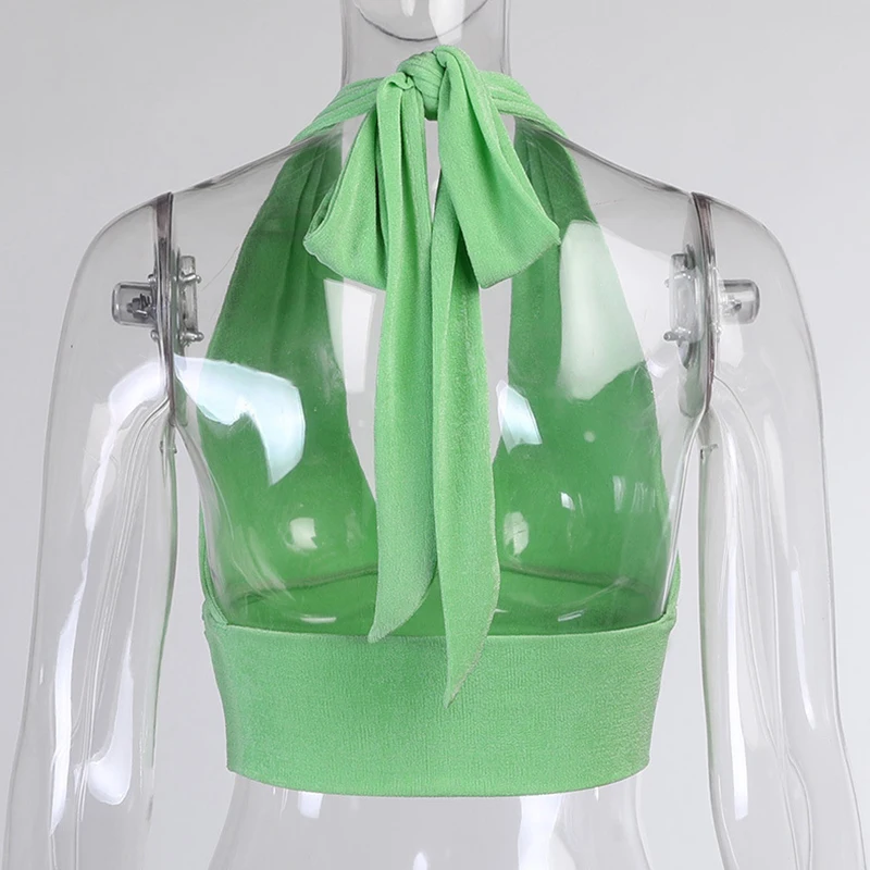 

Hanging Neck Folds Deep V Spring Summer New Women Sexy Trendy Tight-fitting Umbilical Small Sling Women Tops Clothes 2021