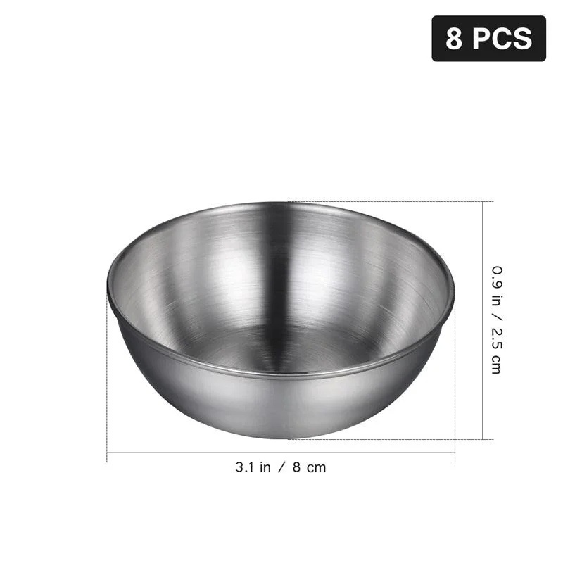 

Stainless Steel Bowls 8pcs Seasoning Sauce Dish Food Dipping Round Seasoning Tray Sushi Vinegar Soy Saucer Appetizer Plates