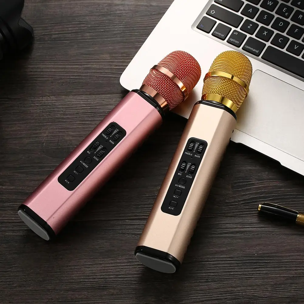 Многофункциональный беспроводной Bluetooth микрофон для караоке с двумя динамиками