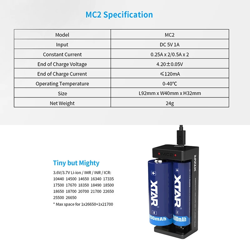 XTAR USB зарядные устройства для 10440-26650 батареи зарядки MC4 MC1 плюс MC2 плюс MC6C MC1S MC2S 18650 20700 21700 Батарея зарядные устройства