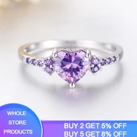 free sent certificate fashion women wedding jewelry cute heart heart design purple crystl amethyst silver 925 ring dropshipping