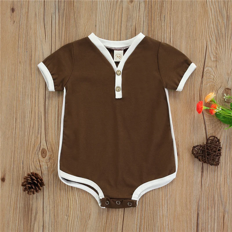 

Baby Girls Boys Breathable Romper, Simple Style Infant Summer Creative Color Matching Short Sleeve Button Jumpsuit