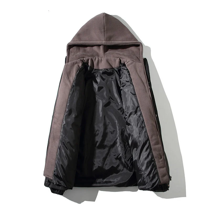 Winter Men's Fake Two-piece Jacket Warm New Fashion Thickened Hooded Casual Loose Cotton Padded Clothing  Black White Pink Coat