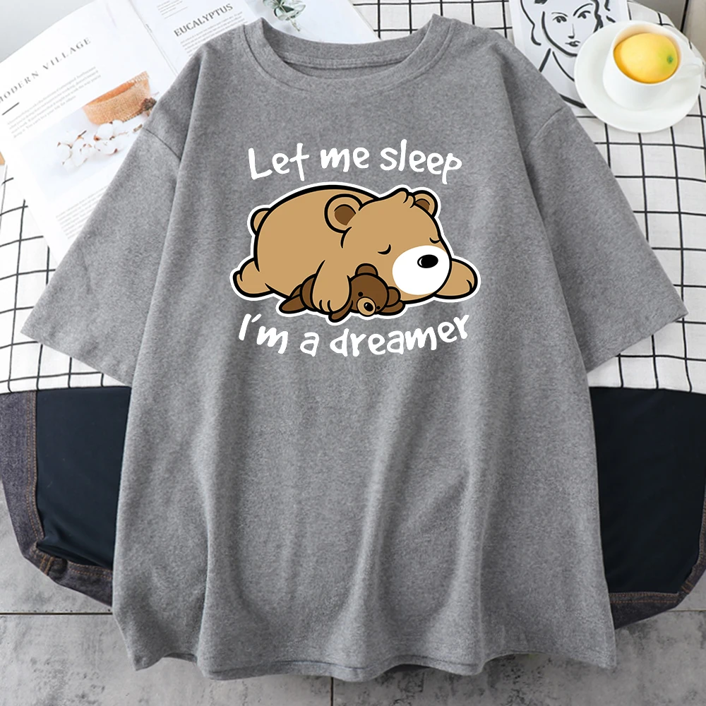 

Bear Sleeping On Tummy Print Women'S T Shirt Casual O-Neck T-Shirts Fitted Comfortable Short Sleeves Funny Soft T Shirts Woman