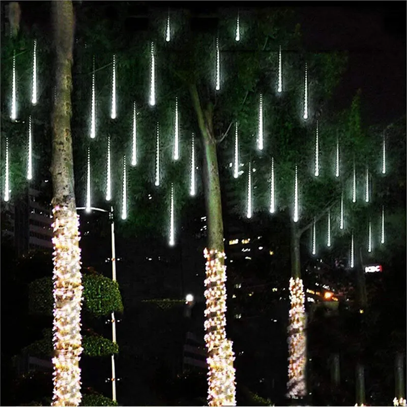 

New Year Meteor Shower Rain 30cm 50cm Waterproof 8 Tubes LED String Lights Outdoor Christmas Garden Wedding Party Decor Tree