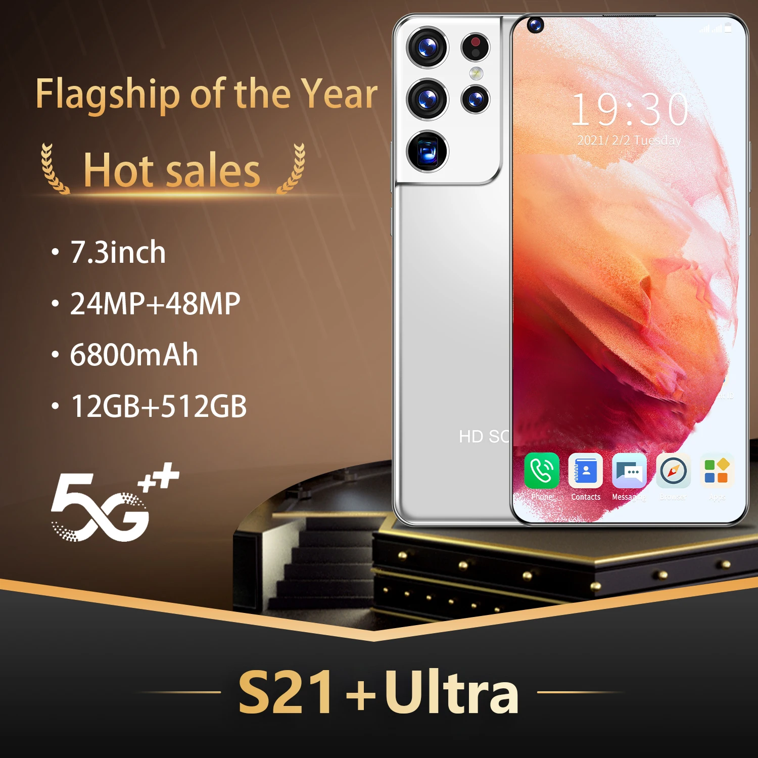 

2021 New Galaxy S21+ Ultra Mobile Phones 7.3 Inch 4G 5G Network Ten core ROM Andorid 10.0 Smartphones Global Version 12GB+512GB