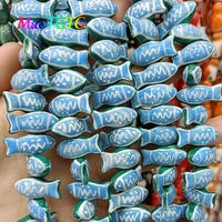 5pcs hand painted fish ceramic beads for jewelry making necklace bracelet 20x10mm blue fish shape ceramic beads wholesale