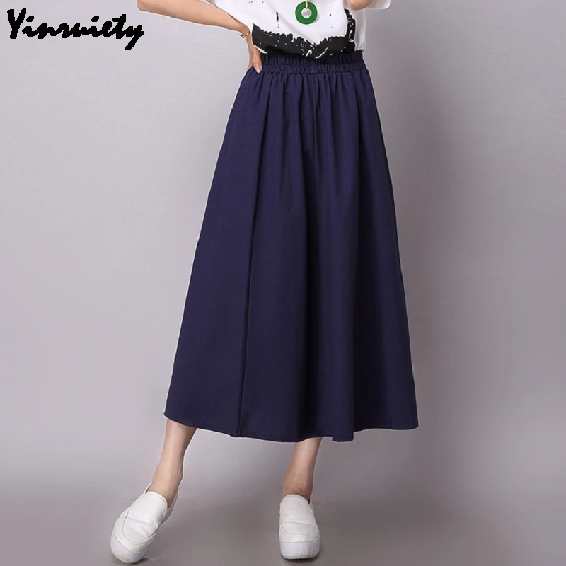 Женская Однотонная юбка миди Mori Girl элегантная винтажная льняная из хлопка