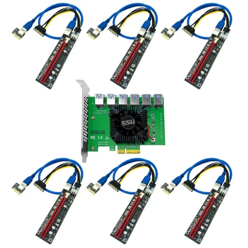

PCIE 1 To 6 PCI Express X4 20Gb 1 To 6 Riser Card Adapter Set PCI-E Slot 4X To16X USB3.0 Riser Extender For For BTC Miner Mining