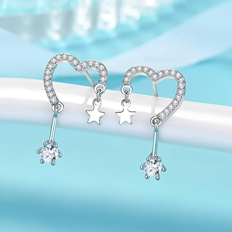 

VENTFILLE 925 Sterling Silver Zircon Ear Studs Women'S Earrings Fashion Personality Love Heart Star Earrings Jewelry Gifts
